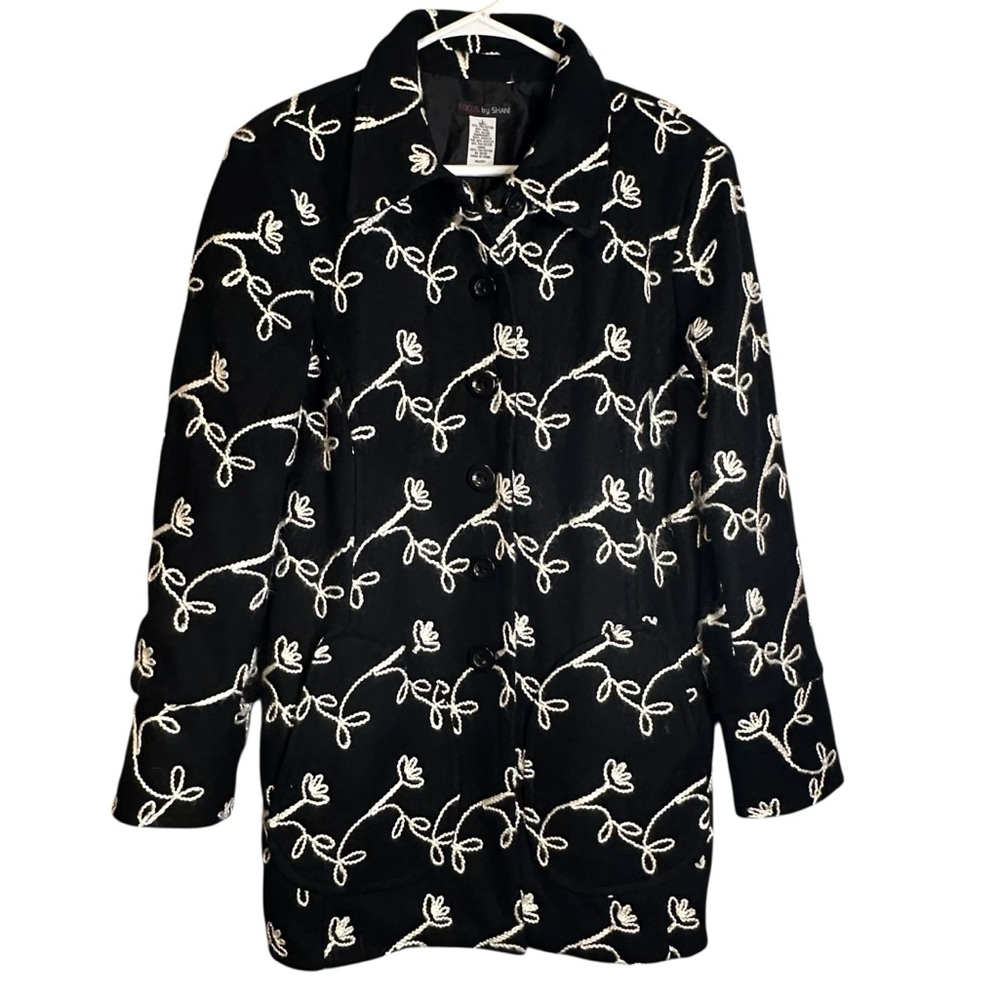 Focus by Shani Embroidered Wool Blend Floral Vine Jacket Coat Large Boho Chic